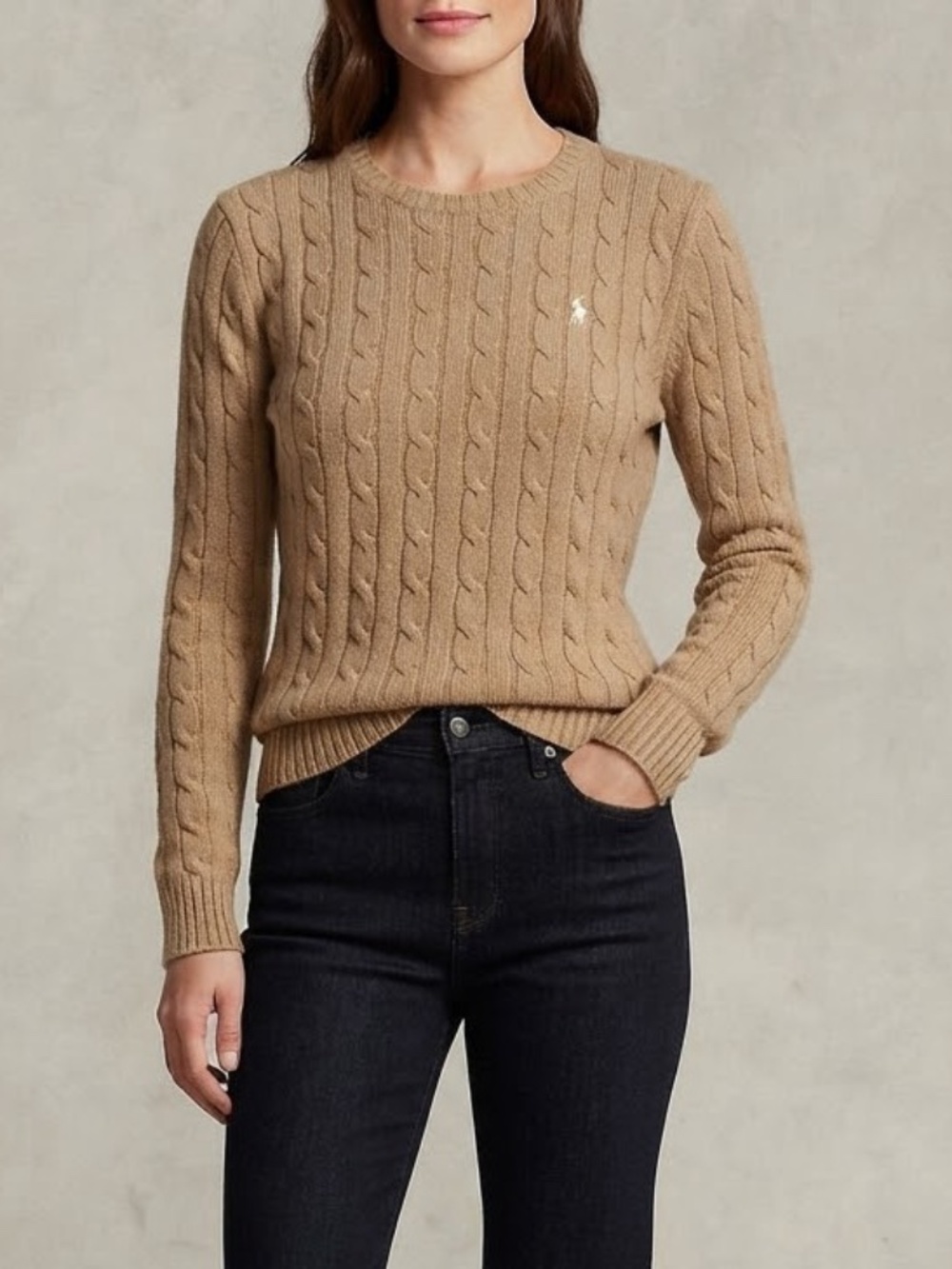 Polo Ralph Lauren cable knit crewneck tan sweater, size large